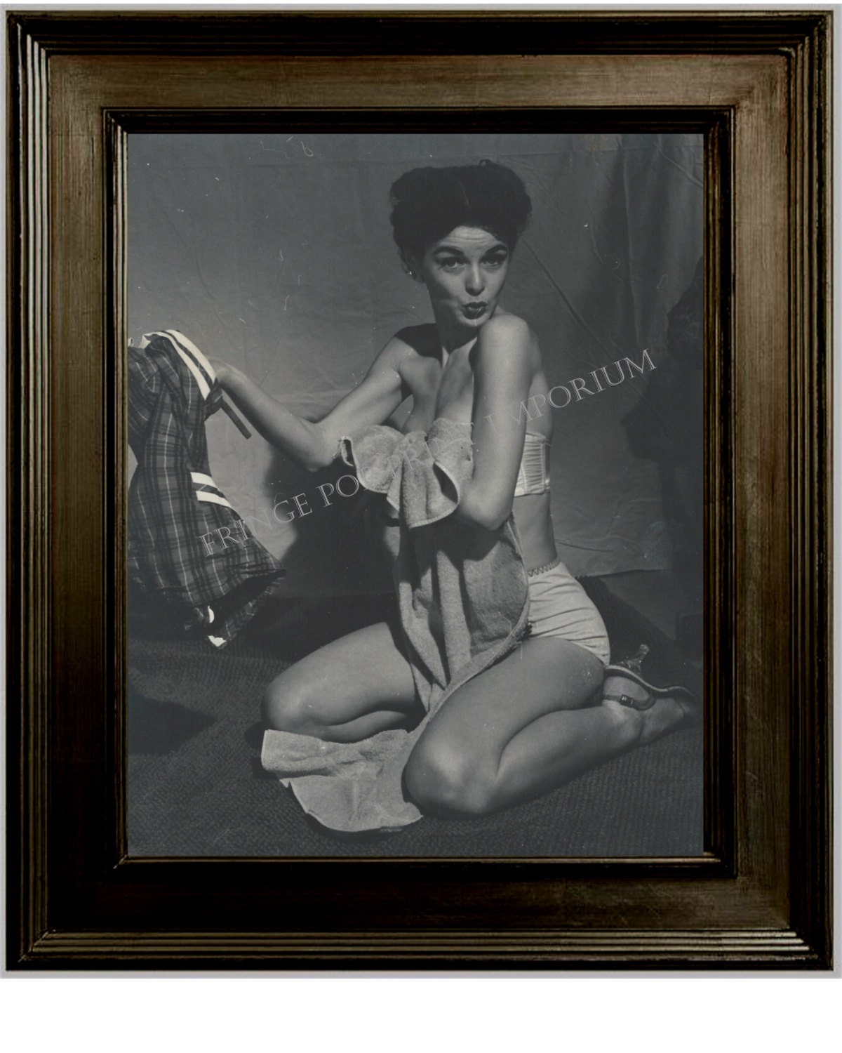 Gil Elvgren Pin Up Girl Art Print 8 x 10 - Painting Reference Photo - Pinup Risque in Towel - Rockabilly