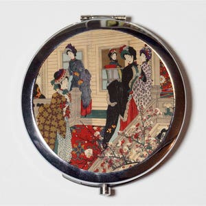Japanese Woodblock Compact Mirror - Japan Women Asian Art - Make Up Pocket Mirror for Cosmetics