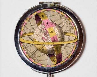 Earth Vintage Astronomy Compact Mirror - Antique Astronomical Image - Make Up Pocket Mirror for Cosmetics