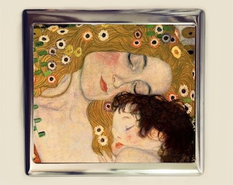 Gustav Klimt Mother & Child Cigarette Case Business Card ID Holder Fine Art Painting Art Nouveau