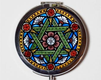 Miroir compact étoile de David - Symbole juif du judaïsme - Miroir de poche pour cosmétiques