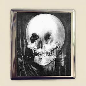 Skull Vanity Illusion Cigarette Case Business Card ID Holder Wallet Optical Art Metamorphic Goth Victorian All is Vanity