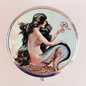 French Mermaid Pill Box Case Pillbox Holder Trinket Parisian Art Deco Flapper Nautical Siren