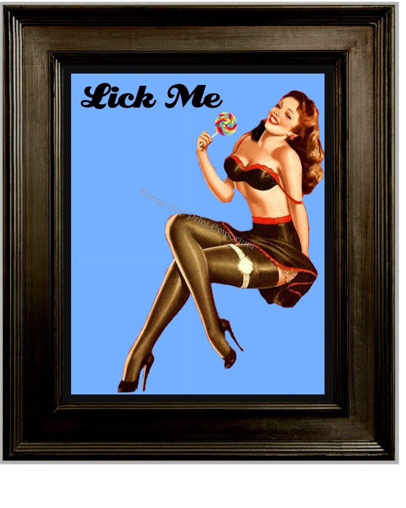Naughty Pin Up Art Print 8 x 10 Pinup Girl with Attitude Pin Up Kitsch 50s Humor Rockabilly Licke Me Lollipop image 1