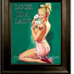 Luck is a Lady Art Print 8 x 10 - Pin up Girl Gambling - Casino - Gambler - Cards - Poker Pinup