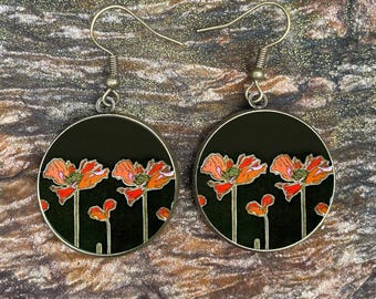 Art Nouveau Poppies Bronze Earrings | Lightweight | Botanical Jewelry | Deco Flower Art