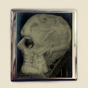 Skull Optical Illusion Cigarette Case Business Card ID Holder Wallet Metamorphic Dark Art Goth Victorian Sailor