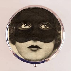 Flapper Masked Pill Box Case Pillbox Holder Trinket Box Art Deco Mask 1920s 20s Jazz Age