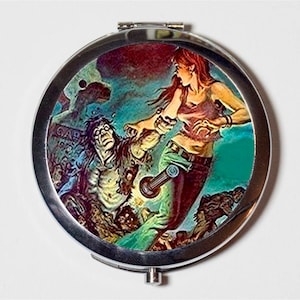 Retro Zombie Compact Mirror - Horror Pulp Fiction Zombies - Make Up Pocket Mirror for Cosmetics