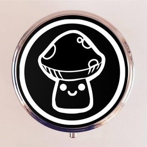 Mushroom Cartoon Pill Box Case Pillbox Holder Trinket Retro Kawaii Man