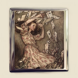 Alice in Wonderland Cigarette Case Business Card ID Holder Wallet Playing Cards Arthur Rackham Vintage Illustration Lewis Carroll