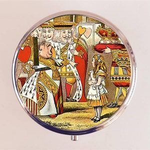 Alice in Wonderland Pill Box Case Pillbox Holder Lewis Carroll Children's Story Queen of Hearts