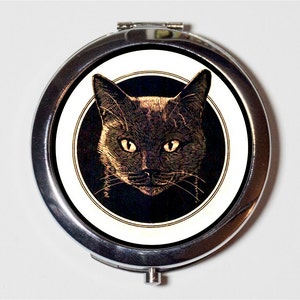 Black Cat Compact Mirror - Vintage Kittten Illustration Cats Pop Art Animal Ad - Make Up Pocket Mirror for Cosmetics