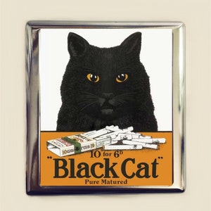 Black Cat Ad Cigarette Case Business Card ID Holder Wallet Retro Advertisement Vintage