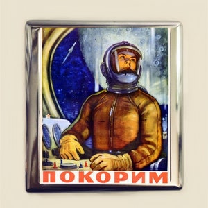 Union soviétique URSS étui à cigarettes porte-cartes d'identité portefeuille astronaute communiste propagande cosmonaute russie course spatiale