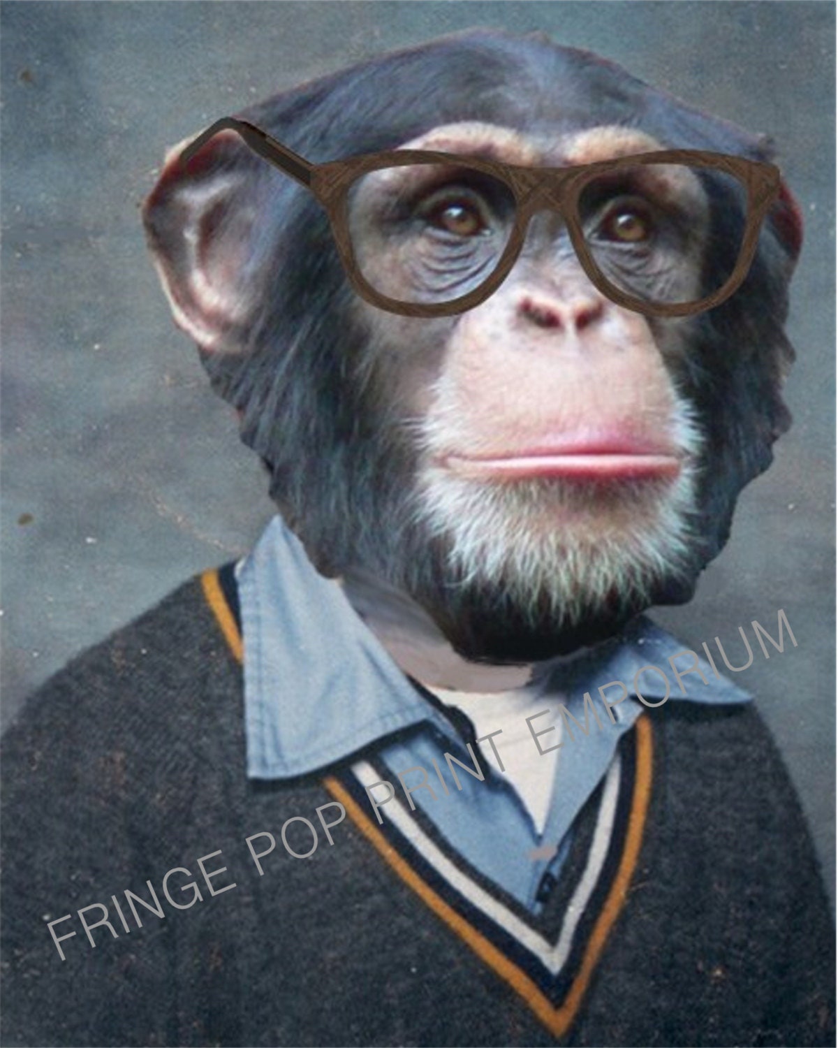 チンパンジー ラジオ アートプリント 猿チンパンジーアートプリント 8 x 10 - 高校の卒業アルバム写真