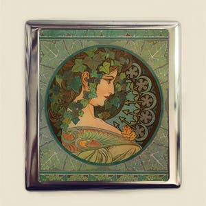 Alphonse Mucha Cameo Cigarette Case Business Card ID Holder Ivy Art Nouveau Art Deco Art Flapper Edwardian Boho Bohemian