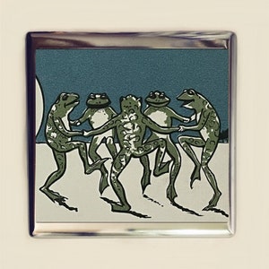Grenouilles dansantes victoriennes étui à cigarettes porte-cartes de visite porte-monnaie art animalier lunatique anthropomorphe carte grenouille