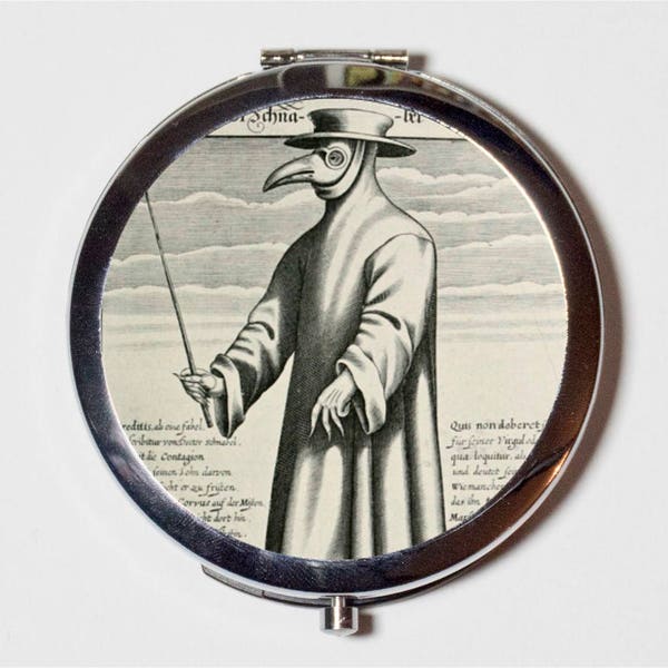 Plague Doctor Compact Mirror - Medieval Middle Dark Ages Bubonic Medical Death - Make Up Pocket Mirror for Cosmetics