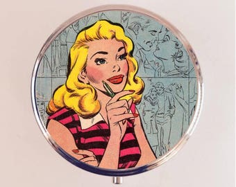 Romance Comic Book Pill Box Case Pillbox Holder Trinket Retro 50's Romantic Comics