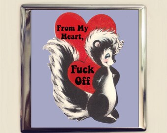 From My Heart Fuck Off Cigarette Case Business Card ID Holder Wallet Mature Funny Retro Cute Skunk Snarky Humor