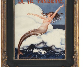 Paris Mermaid Parisienne Art Print 8 x 10 - Nautical - Mermaid on Wave - Pin Up Art - Art Deco