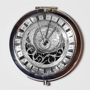 Victorian Steampunk Clock Compact Mirror - Astro Sci Fi Industrial - Make Up Pocket Mirror for Cosmetics