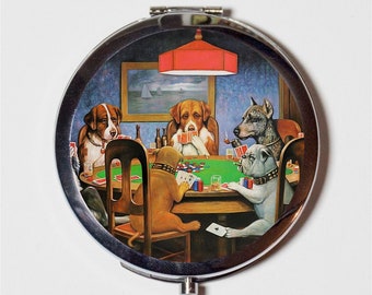 Dogs Playing Poker Compact Mirror Make Up Pocket Mirror for Cosmetics Cassius Marcellus Coolidge Anthropomorphic Dog