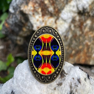 Psychedelic Art Antiqued Bronze Adjustable Ring Trippy Pattern Brass