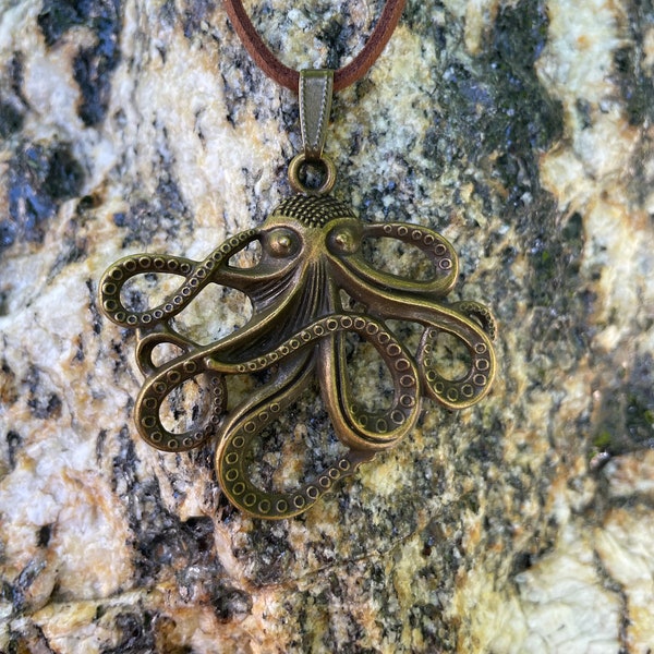 Kraken Octopus Bronze Brass Pendant Necklace Victorian Sea monster