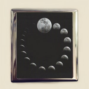 Moon Phases Cigarette Case Business Card ID Holder Wallet Lunar Cycles Outerspace Outer Space