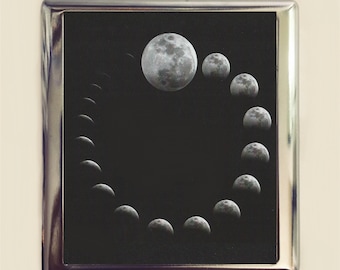 Moon Phases Cigarette Case Business Card ID Holder Wallet Lunar Cycles Outerspace Outer Space