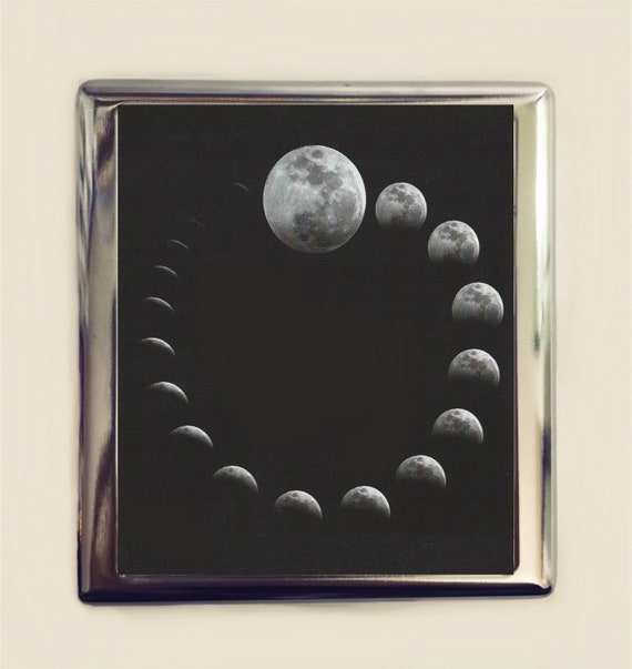 Moon Phases Cigarette Case Business Card ID Holder Wallet Lunar Cycles  Outerspace Outer Space