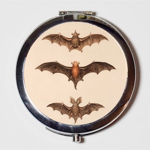 Victorian Bat Compact Mirror Animal Art Goth Vampire Make Up Pocket Mirror for Cosmetics image 1