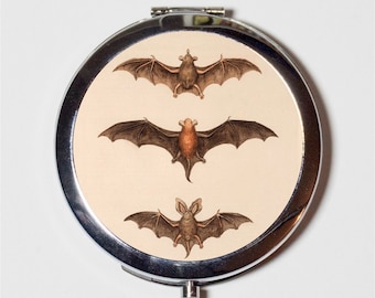 Victorian Bat Compact Mirror - Animal Art Goth Vampire - Make Up Pocket Mirror for Cosmetics