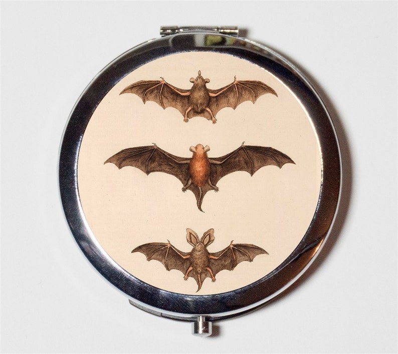 Victorian Bat Compact Mirror Animal Art Goth Vampire Make Up Pocket Mirror for Cosmetics image 1