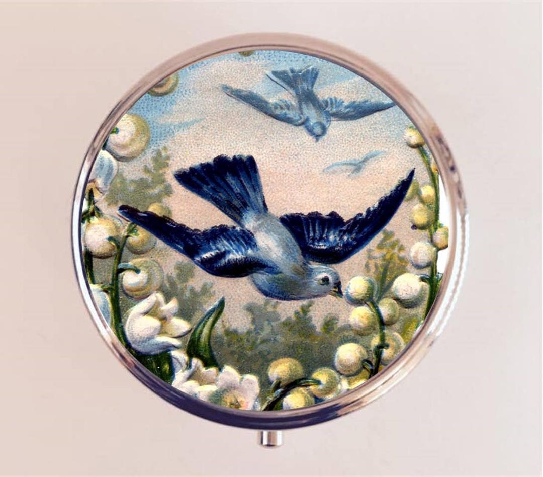 Bluebird Pill Box Case Pillbox Holder Trinket Blue Bird Animal Art Bird