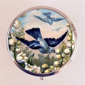 Bluebird Pill Box Case Pillbox Holder Trinket Blue Bird Animal Art Bird Watching