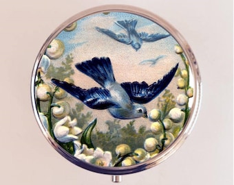 Bluebird Pill Box Case Pillbox Holder Trinket Blue Bird Animal Art Bird Watching