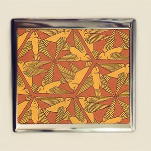 Art Nouveau Bird Cigarette Case Business Card ID Holder Wallet Birds Geometric Pattern Deco