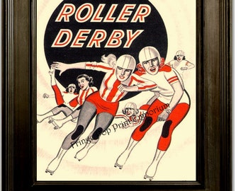 Roller Derby Print 8 x 10 - Vintage Roller Derby Ad Reprint - 1950s Retro - Roller Skating