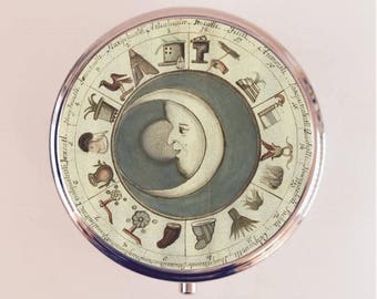 Moon Chart Pill Box Case Pillbox Holder Trinket Moon Phases Occult