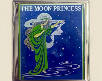 Moon Princess Fairytale Cigarette Case Business Card ID Holder Wallet Celestial Lunar Queen Antique Book Fairy Tale