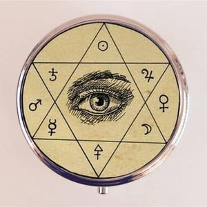 Occult Eye Pill Box Case Pillbox Holder Trinket Hexagram Antique Occultism Magick