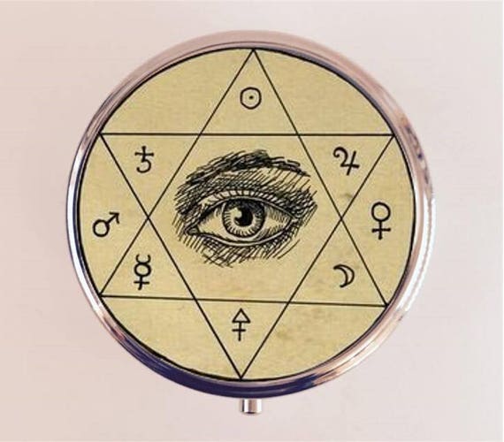 Oeil occulte pilulier étui pilulier bibelot hexagramme Antique