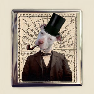 Steampunk Pit Bull Dog Cigarette Case Business Card ID Holder Wallet Victorian Animal Art Anthropomorphic Pop