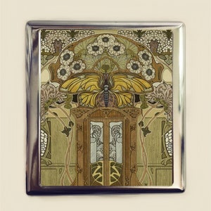 Jugendstil Schmetterling Zigaretten Etui Visitenkarte Ausweishalter Brieftasche Floral Blume Blumen Muster