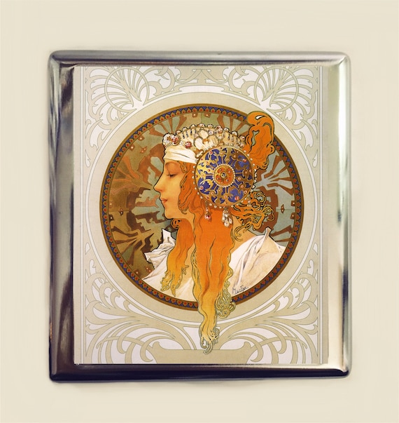 Alphonse Mucha Headdress Cigarette Case Business Card ID Holder Art Nouveau  Art Deco Art Flapper Edwardian Boho Bohemian