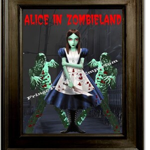 Alice in Zombieland Alice in Wonderland Zombie Art Print 8 x 10 Goth Horror