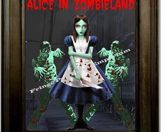 Alice in Zombieland Alice in Wonderland Zombie Art Print 8 x 10 Goth Horror